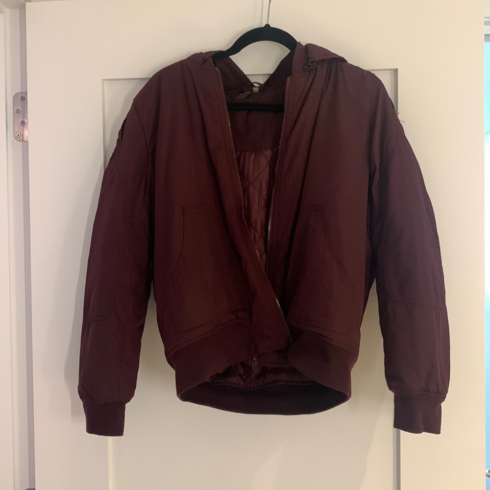 Mona B burgundy hooded jacket, size large
